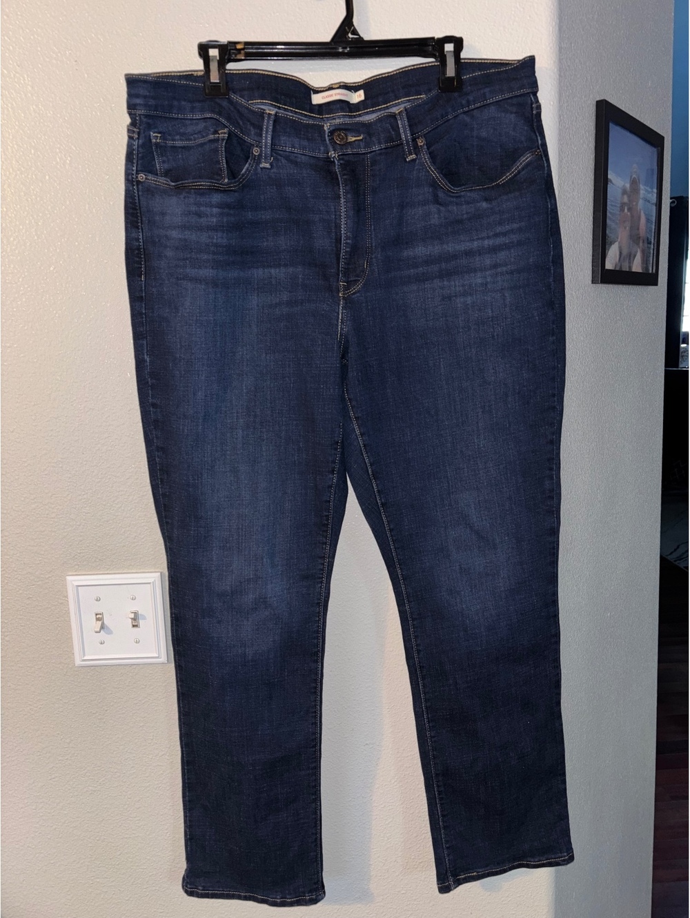 Levis Classic Straight Jeans Womens 16 Dark Wash Denim Stretch Inseam 30
